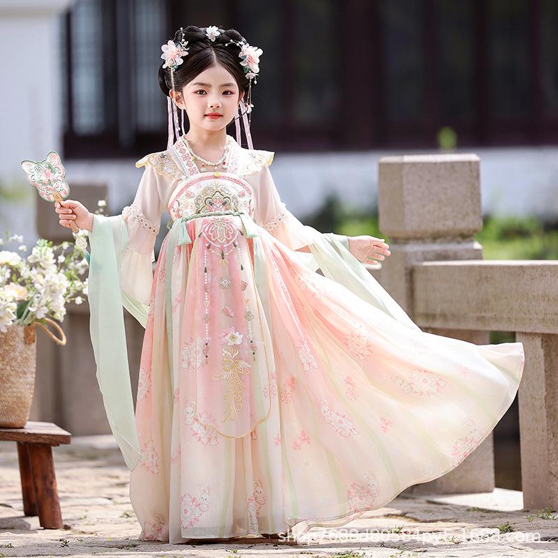 Girls Summer Hanfu Fairy Skirt - Traditional Chinese Tang Suit Dress 130cm розовый