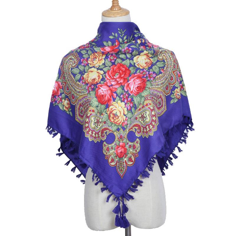 Hijab Ukrainian Embroidery Style Headscarf For Women Square Print Warm Due Head Cotton Blend Scarf Vintage Bandana Shawl 35.5In