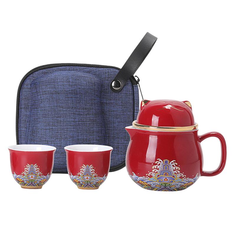 

Teapot Set With Tea Strainer Portable Teapot Set Lucky Cat Ceramic Tea Cup Set Shockproof Tea Set Porcelain Tea Cups With Tea зелений