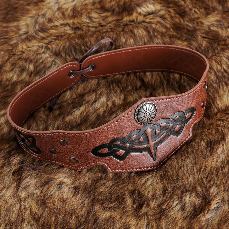 Medieval Embossed Leather Headband Men Medieval Leather Headpiece Medieval Outfit Accessories for Halloween Cosplay