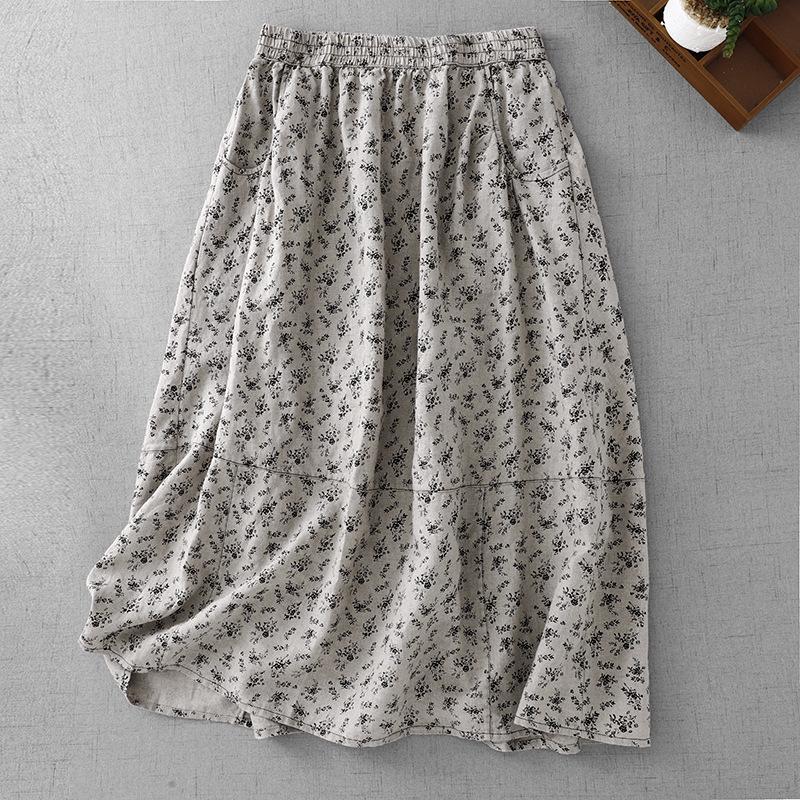 Cotton & Linen Printed Slimming Half Skirt - Summer 2026 New Arrival Extra Large