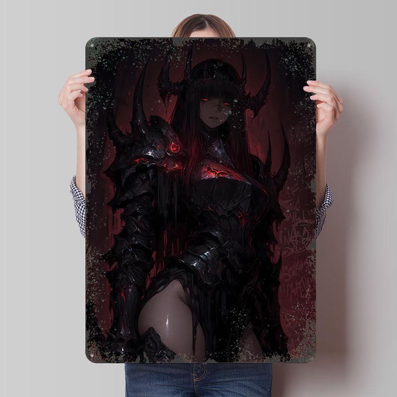 

Dark Knight Woman With Horned Armor Metal Poster Customized Wall Art Retro Vintage Tinplate Signs for Bedroom Decoration Room 7.9x11.8In(20x30cm)