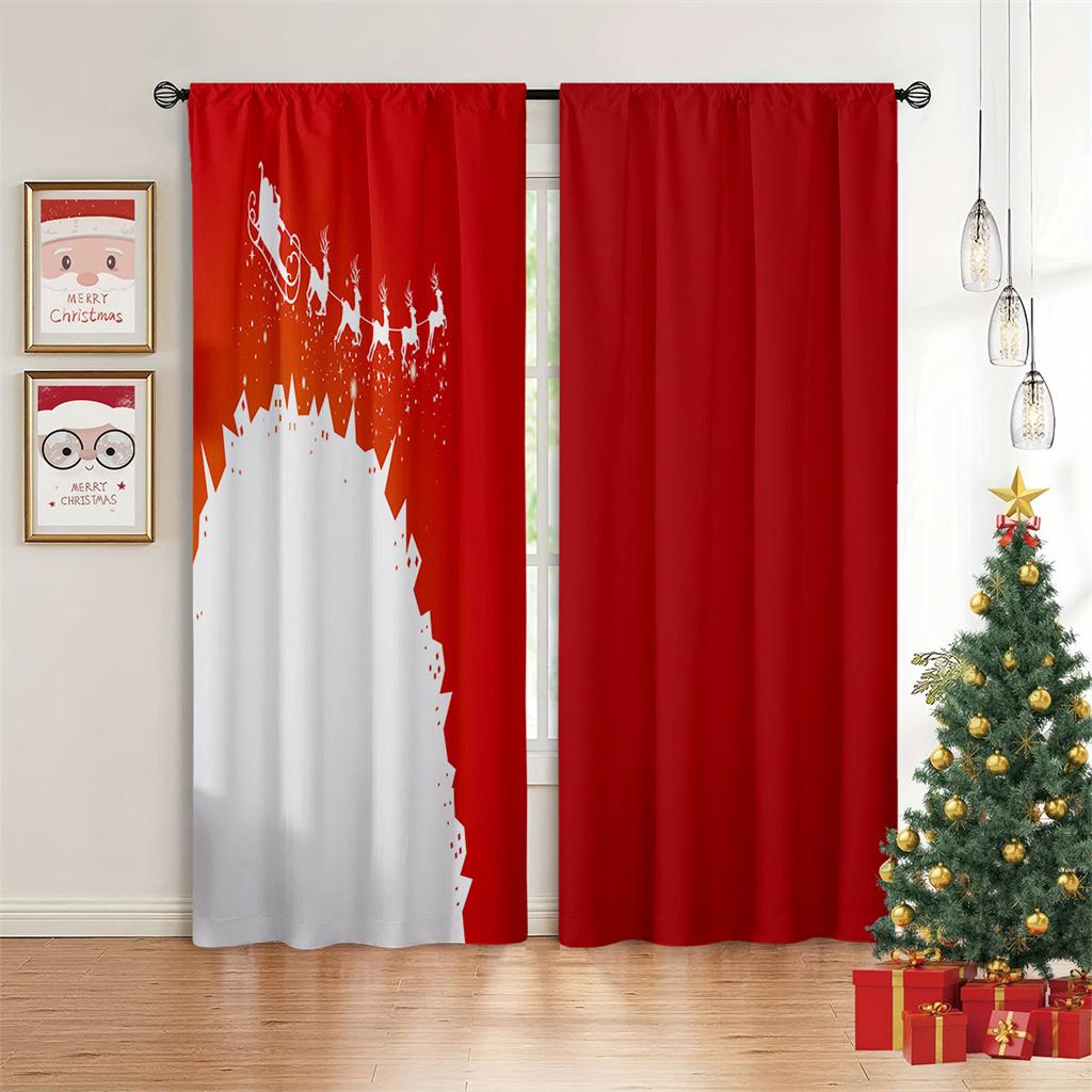 Christmas Holiday Decor Curtains Blue Bells Red Santa Bedroom Kids Room Decor Living Room Kitchen Window Decor Curtains 2 Panels