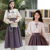 cute blouse and skirt set for top and bottoms with a bow Long Mori perfect for [LAVASEON] Mass-produced, 2-piece women. Midi-length tie. sleeves,