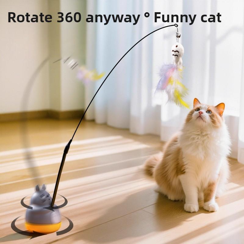 Cat Funny Cat Stick Steel Wire Long Pole Feather Cute Cat Toy Kitten Fishing Rotating Self-pleasure Relief Pet Toy