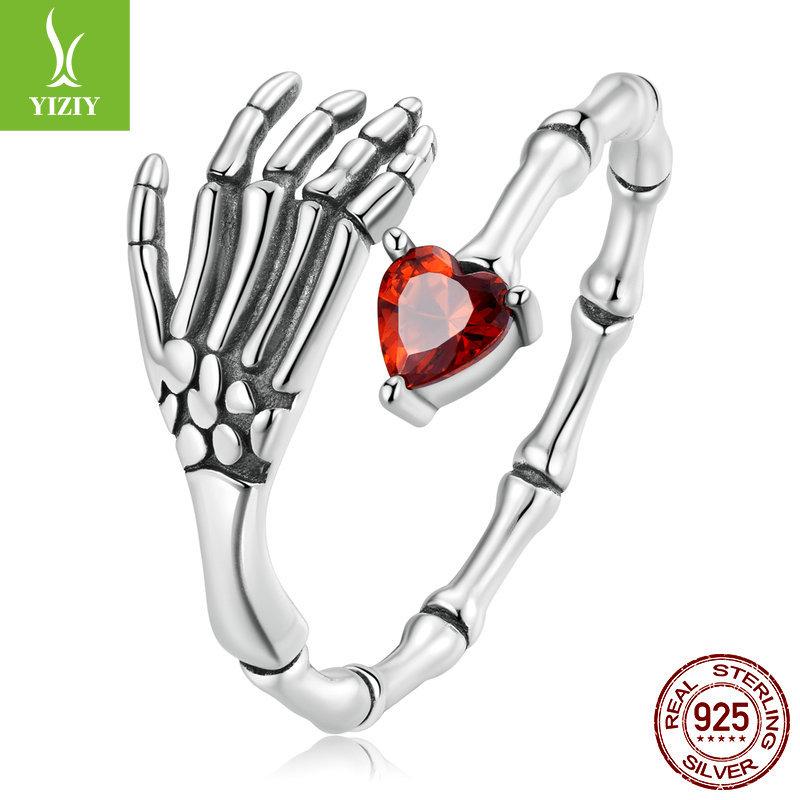 Set Cercei Inel Craniu Halloween, Vânt Întunecat Argint 925 Dragoste Lună Bijuterii