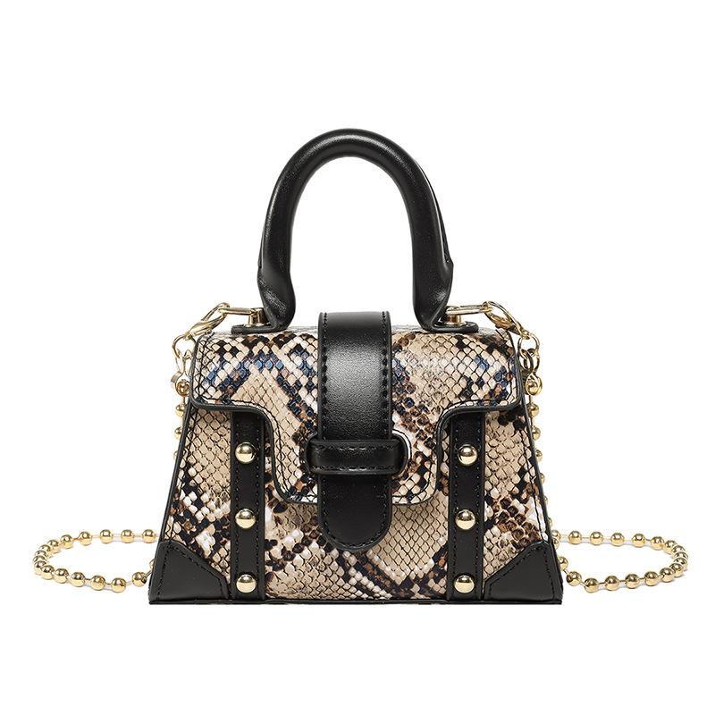 Personality Trendy Cool Spice Girl Style Mini Portable Lipstick Bag Fashion Snakeskin Pattern Temperament Chain Crossbody Bag Female