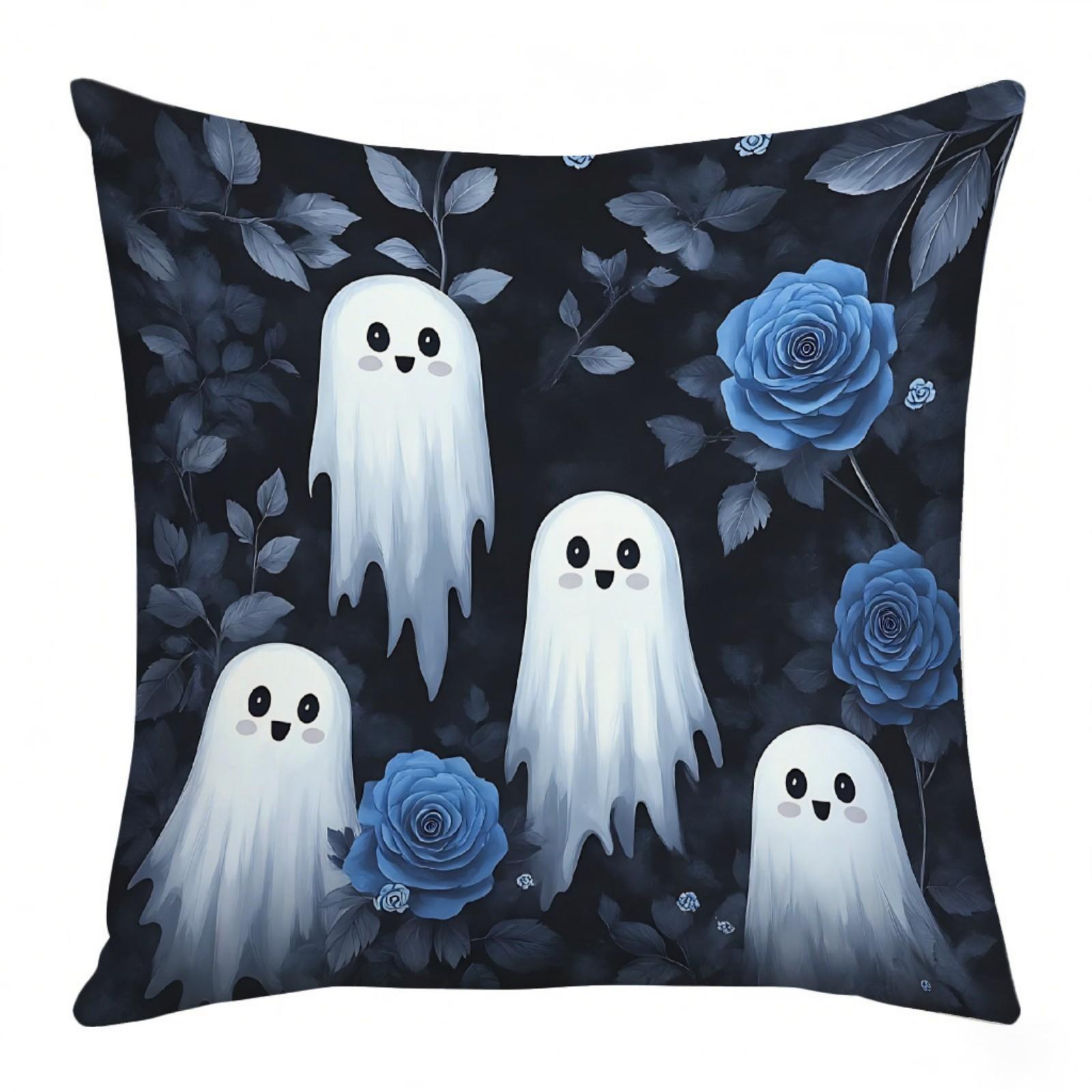 

45x45cm Halloween Decorative Pillow Cover Single Side Print Linen Fabric Hidden Zipper Design Suitable for Sofa Bedroom Home Decoration one size