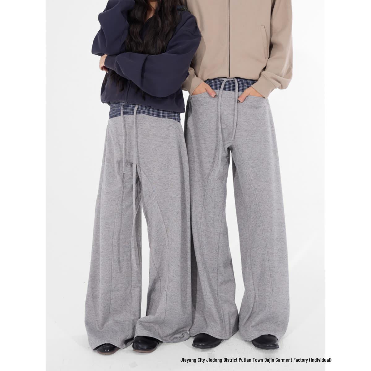 

Women s Spring Color Block Patchwork Casual Pants - Versatile Hip Hop Loose Fit Jazz Dance Scimitar Style M серый