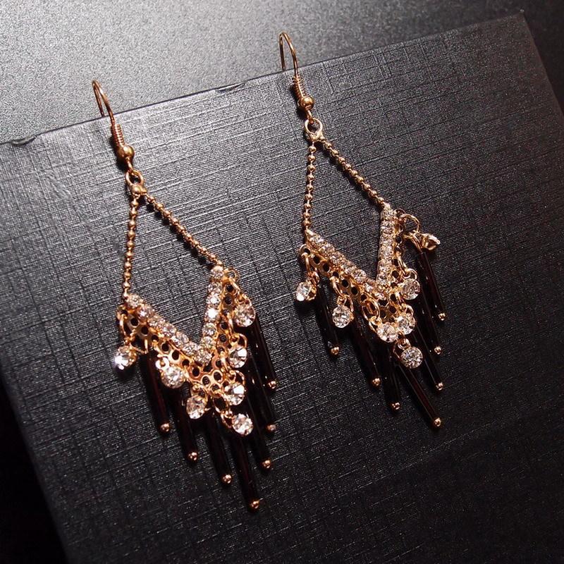 Star Shine Luxury Crystal Earrings Fashion Gala High-end Diamond Earrings Tassel Temperament Earrings
