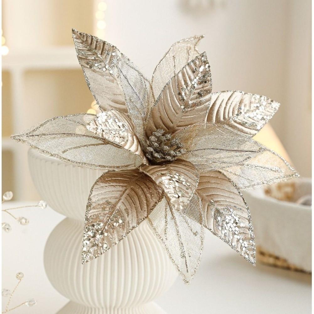 Glitter Artificial Poinsettia Flower 29CM Simulation Flowers Sequins Flower Christmas Decoration