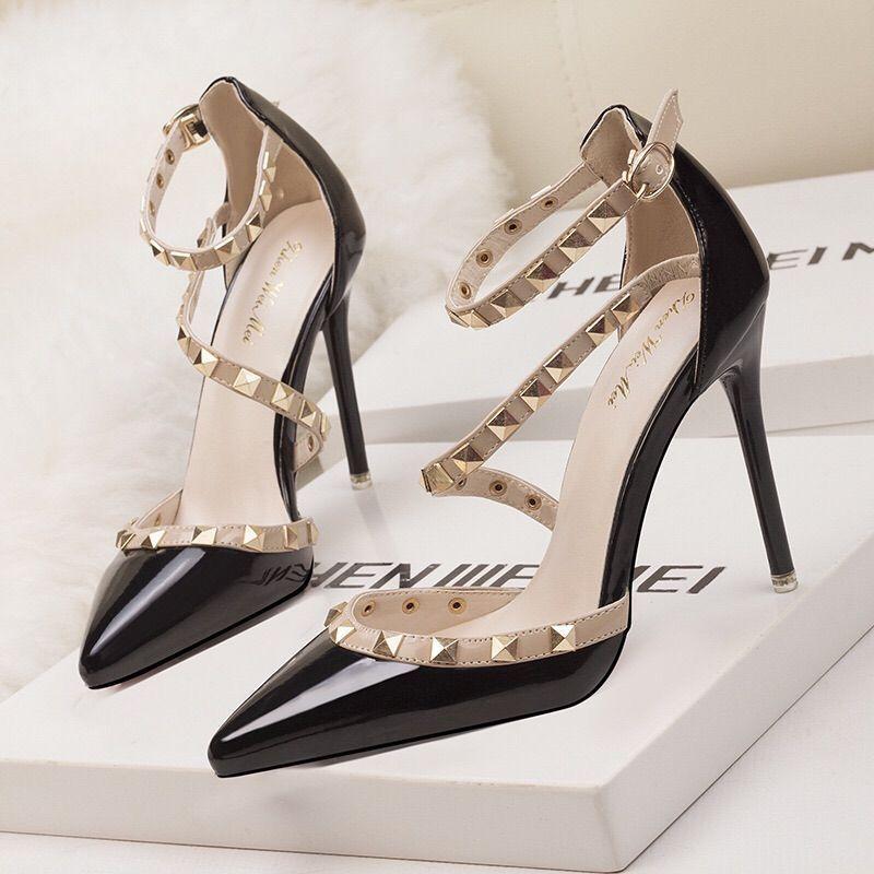 Stylish High Heel Sandals With Shine Pu Material For Elegant Office Wear