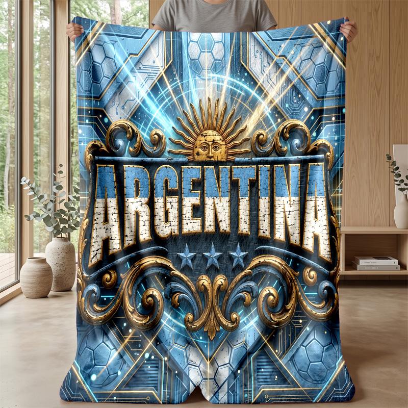 Argentina Football Printed Flannel Blanket Skin Friendly Warm Decorative Throw for Indoor Couch Bed Daily Use