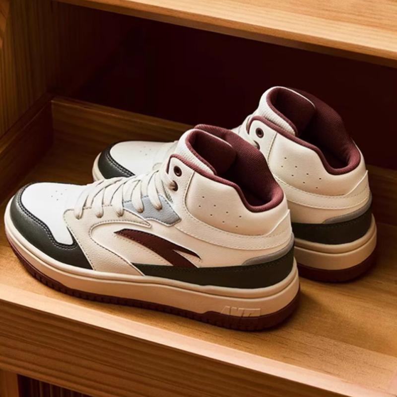 Anta Zero Feel Versatile Trendy Fleece Warm Non-Slip High-Top Skate Shoes Men Sneakers White Brown Red 912448083-5