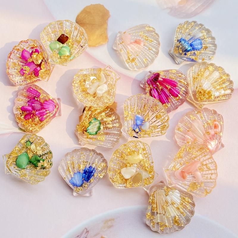 10pcs Kawaii Resin Mixed Transparent Colored Stone Shells Flat Back Cabochon Crafts Clothing DIY Scrapbooking Accessories G80