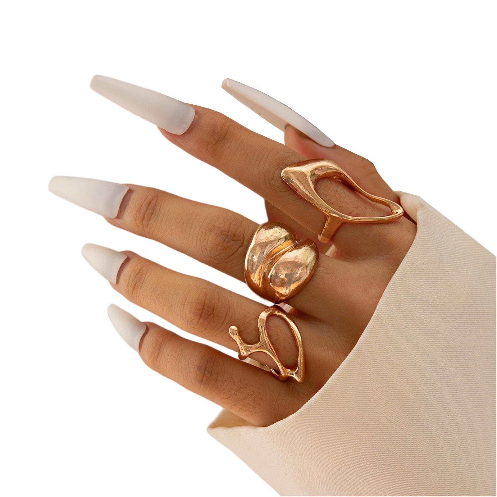 

Модный женский набор из 3 колец - Женское кольцо Металлическое кольцо Глянцевое кольцо Металлическое кольцо Праздничный подарок One Size золотой