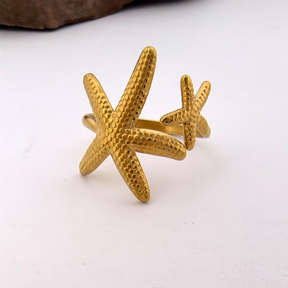 

Stainless Steel Starfish Seashell Adjustable Ring - Ocean Series Jewelry Adjustable Open