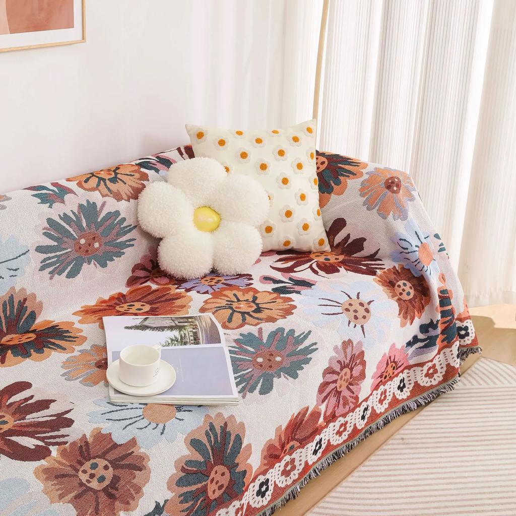Nordic Knitted Double-sided Availability Flower Pattern Sofa Towel for Living Room Couch Slipcover Sofa Protector Home Decor