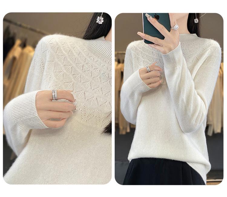 Cross-Border Autumn/Winter Women's Slim Fit Trendy Semi-High Neck Soft Knit Sweater.