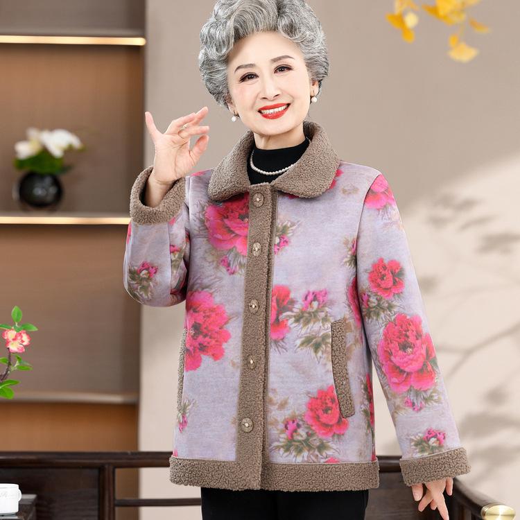 

Матери среднего и пожилого возраста носят новые пальто на осень и зиму, бабушкины модные топы с толстым плюшем, одежду для пожилых, одежду для пожилых дам 3XL розовый