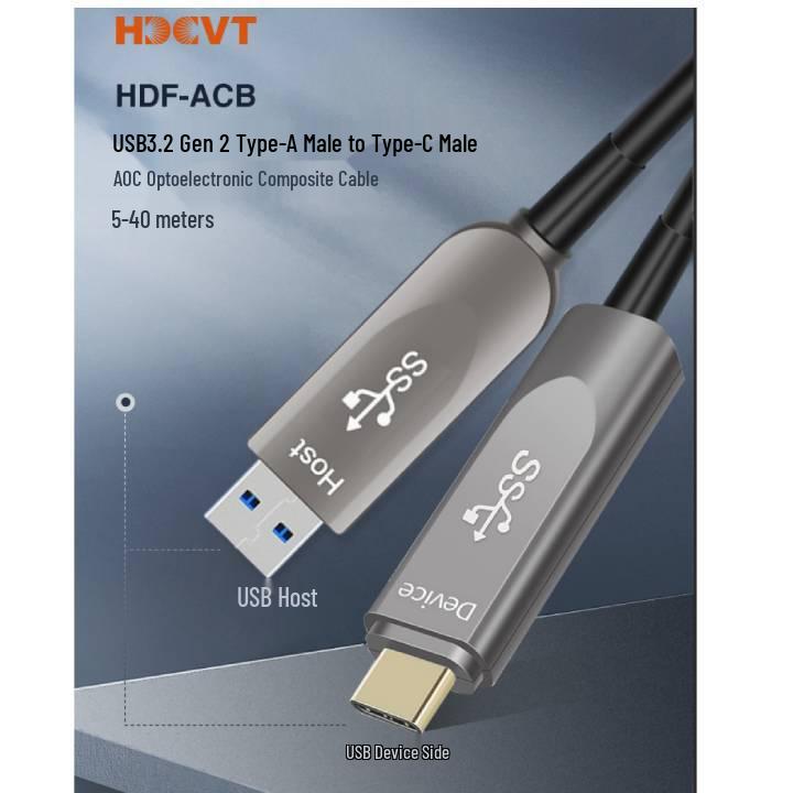 

USB 3.2 Gen 2 A-Male to C-Male AOC Hybrid Cable for Data Transmission 30m