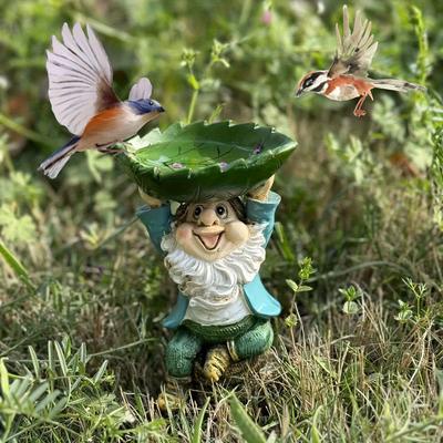 1pc Dwarf Leaf Bird Feeder Resin Craft Garden Patio Statue Ornament