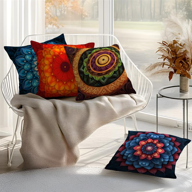 Home Decor Colorful Mandala Pattern Digital Printed Pillow Covers Pattern Cushion Cover Suitable for Sofa Bedroom Car Pillow