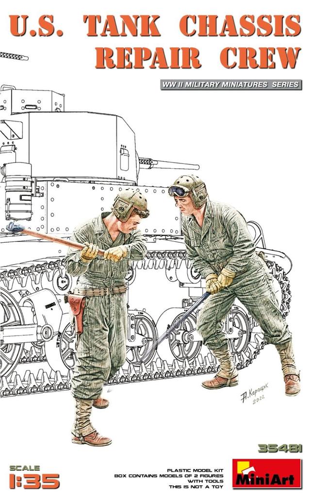 Miniart Scale American Tank Chassis Repair Crew Plastic Model Kit MA35481 1/35 (2-Piece Set)