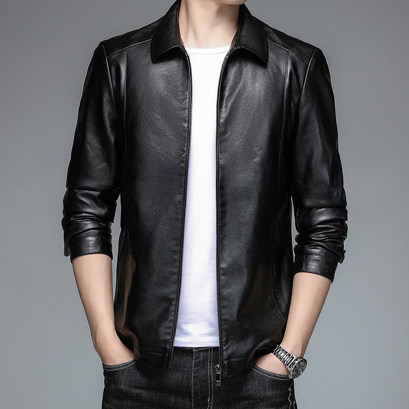 Autumn and winter sheepskin lapel genuine leather jacket for men large size middle-aged fashion velvet thickened jacket