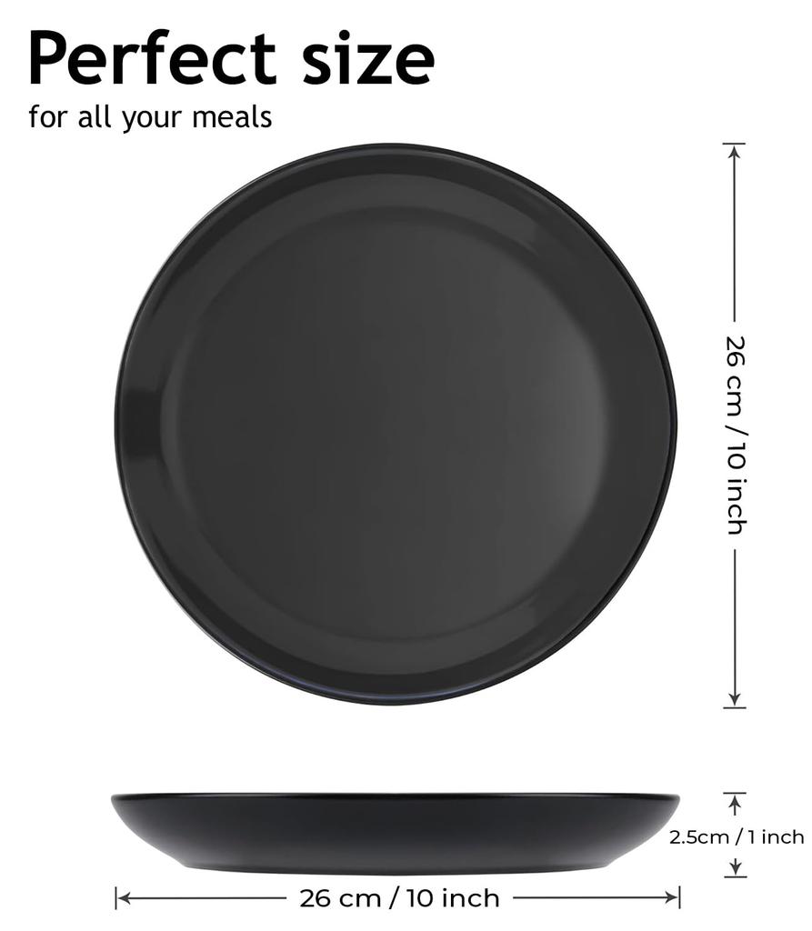 MIAMIO Set of 6 26cm Stoneware Ceramic Dinnerware Set Le Papillon Collection – Plates, – (Black)