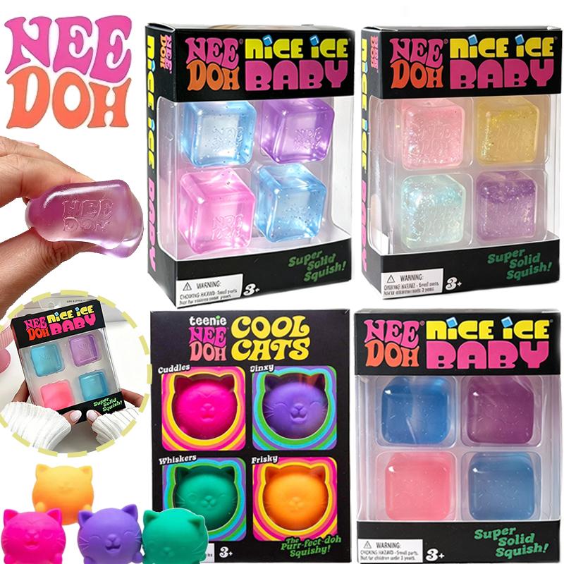 Needoh Nice Ice Baby Mini 4 Pack Squish Cube Fidget Toy Soft Relief Pressure Heal Relax Office Desk Stress Relief Toy for Adults