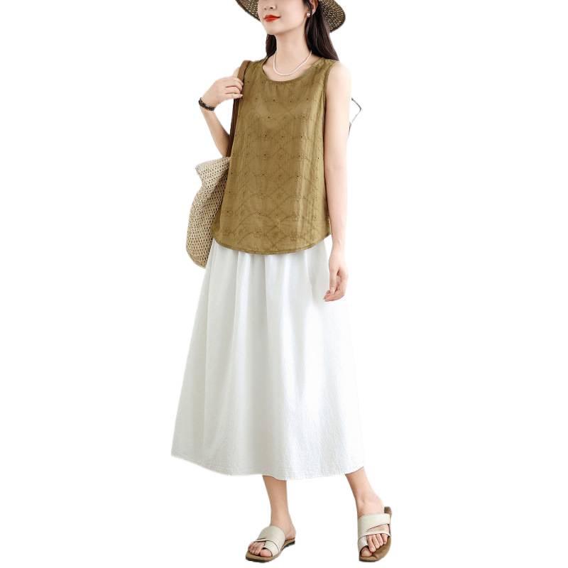 Summer Pure Cotton Embroidered Sleeveless Vest for Women