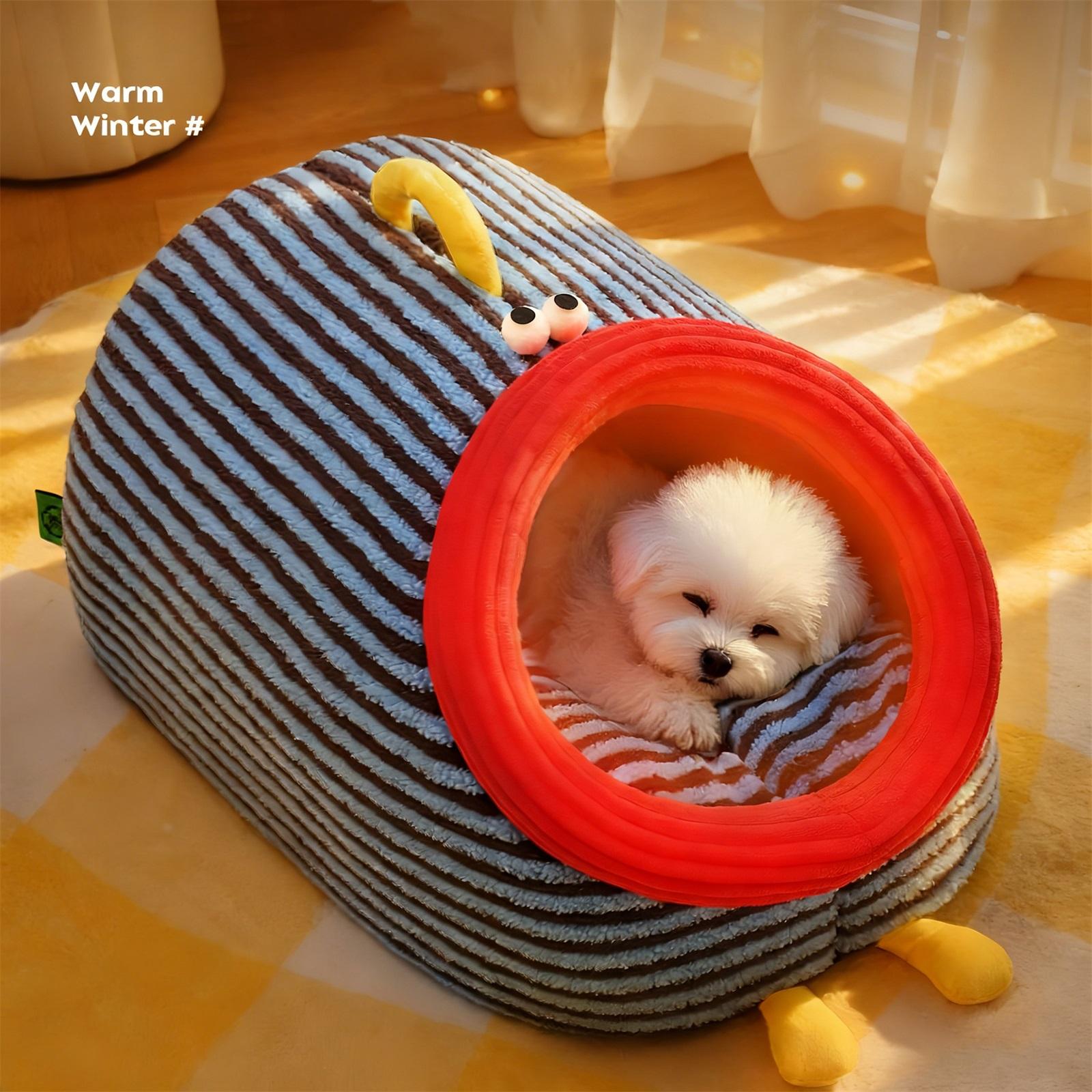 

Закрытая съемная кровать-пещера, уютная кровать для питомца, маленькие кровати плюшевый домик-купол со съемной моющейся подушкой и нескользящим дном для маленьких One Size