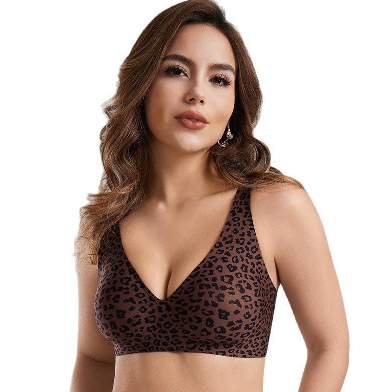 Bra Comfortable Leopard Print Underwear Women's Explosive Traceless Steel Rim Full Cup Bra Hot Sale