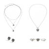 SHIXIN Luxury Stackable Adjustable Necklace Earrings Open Ring Set For Women Minimalist Rhinestones Geometry Pendant Jewelry Set