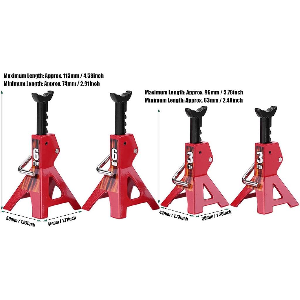 4pcs RC Car Scale Jack Stands, 1/10 RC Scale Decoration Metal Jack Stand High Simulation 6 Ton 3 Ton Cars Stands Rc Crawler Car Stands Model for D90
