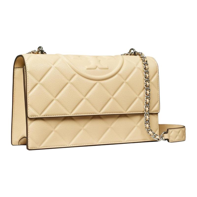 TORY BURCH Fleming Diamond Pattern Embossed Double T Leather Crossbody Shoulder Bag Medium Women's Vanilla White 164799-700