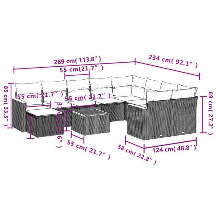VidaXL Salon de Jardin avec Coussins 11 pcs, Canapés de Terrasse, Ensemble de Meubles de Patio, Mobilier d'Extérieur, Gris 3226564