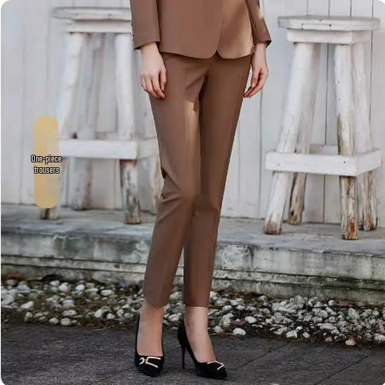 

Весенний женский кофейный костюмный пиджак-блейзер с длинными рукавами - Шикарный офисный костюм-двойка XL