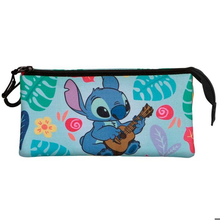 Triple Pencil Case - Disney Lilo and Stitch Guitar - Green - One Size