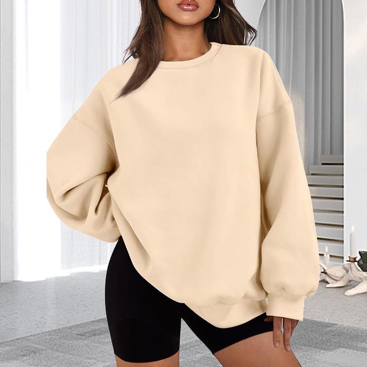 2025 Autumn/Winter Women's Solid Color Round Neck Casual Hoodie