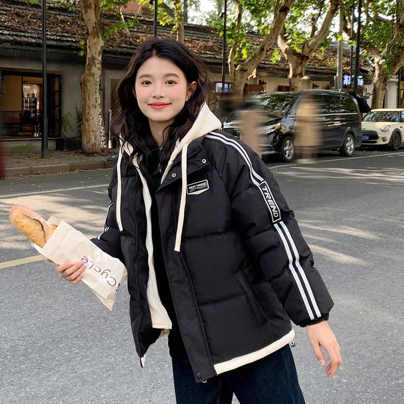 Women's New Color Collision Hooded Cold Windproof Lightweight Thickened Fluffy Warm Loose High-quality Fabric Casual Sports Cotton Clothing