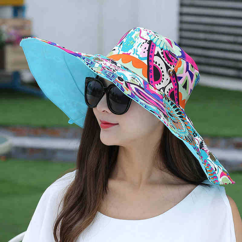 Seaside vacation sun hat women's big edge hat sun protection beach hat big eaves hat foldable beach sun hat tide