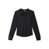 Einfarbiges Logo Bestickt Hohl Rundhals Pullover Figurbetont Gestrickt Mode Sport Langarm T-Shirt Damen Tops Schwarz DV8215-010