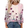 Women's Fashion Casual Round Neck 3/4 Sleeve Loose  Printed T-Shirt Ladies Top