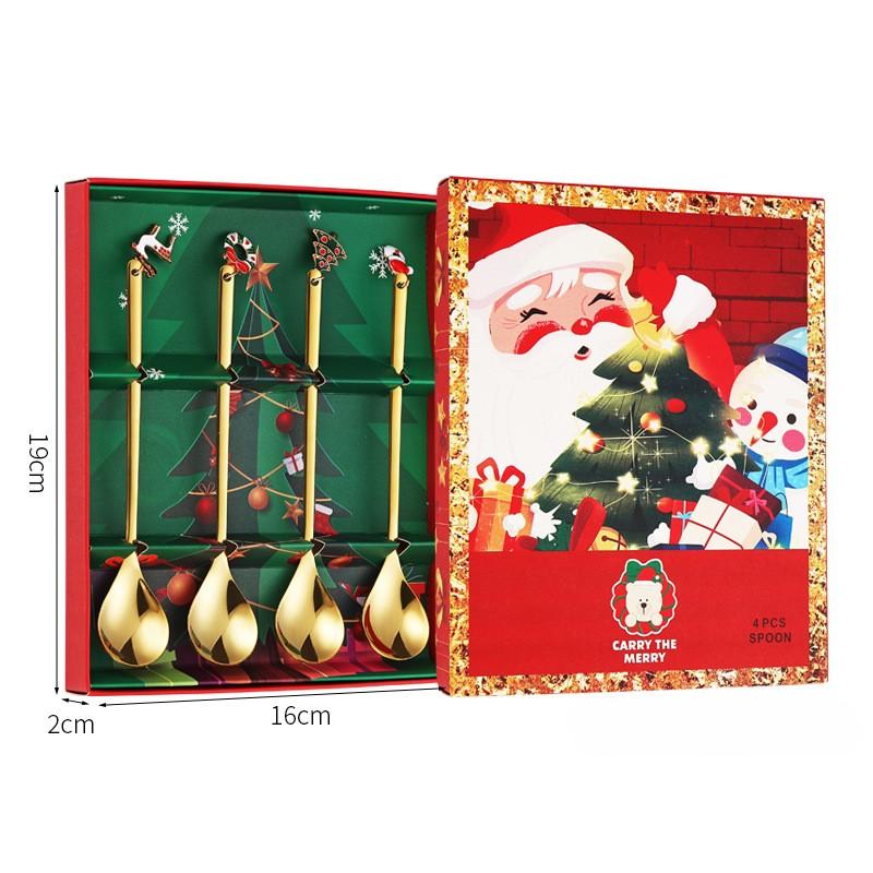 2/4PCS Christmas Coffee Spoons Set Gold Christmas Stainless Steel Spoon Dessert Spoon New Year Decoration For Tableware