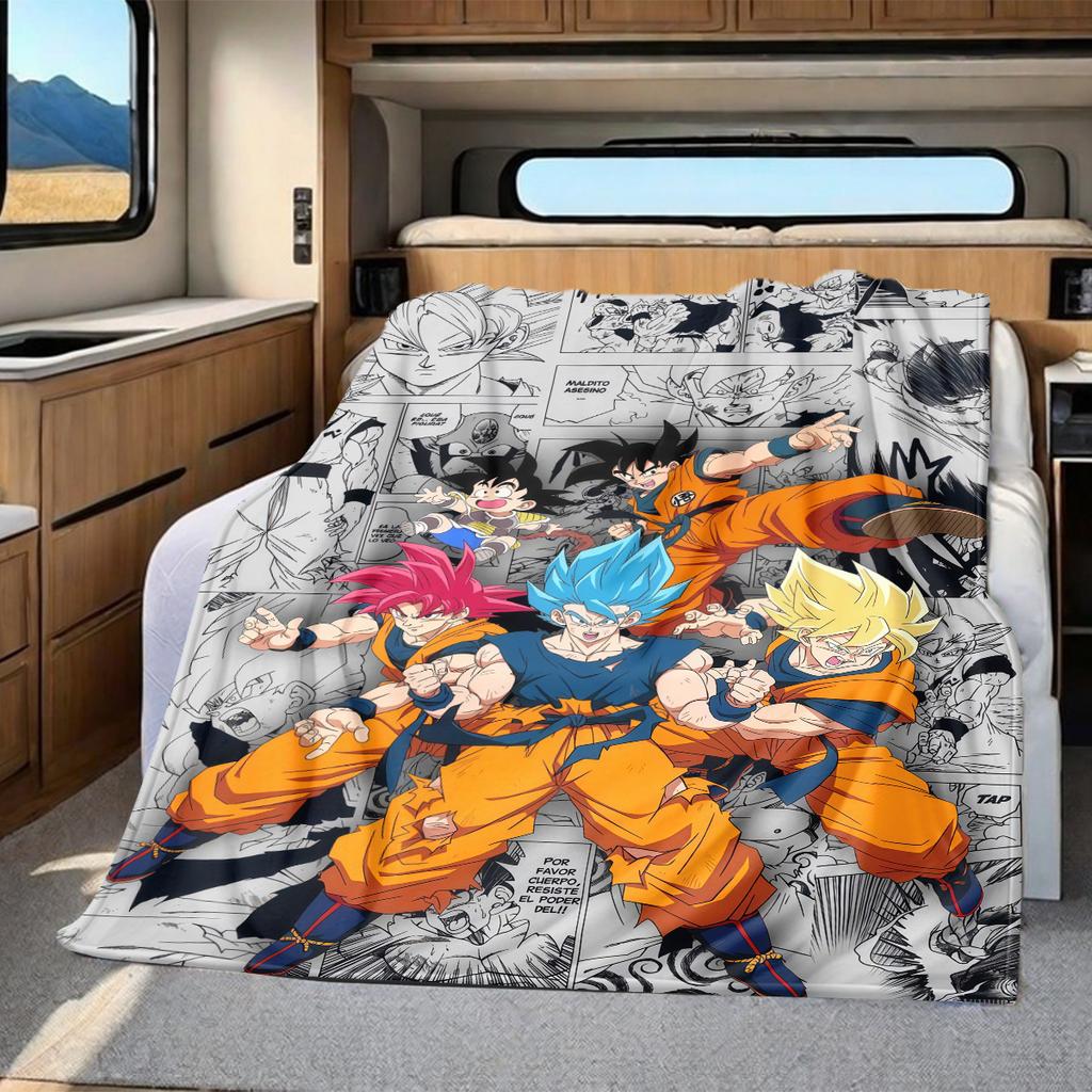 1PC Son Goku  Print Flannel Blanket, High quality All Seasons, Home Decor, Warmth and Comfort, Perfect for Christmas Gifts