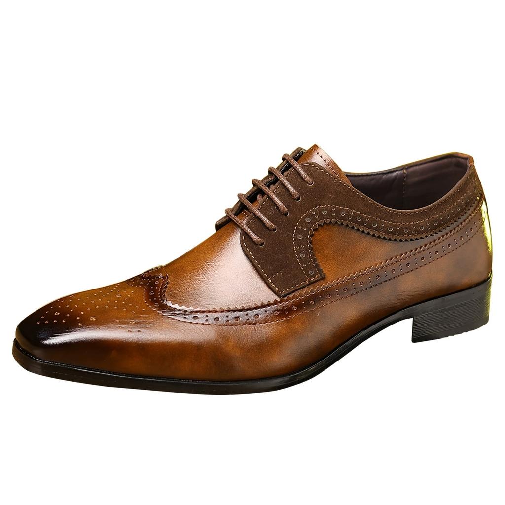 Fashion British Style Oxford Shoes For Men Lace Up Brogues Flat Pointed Toe Retro Moccasin Casual Luxury Leather Shoes