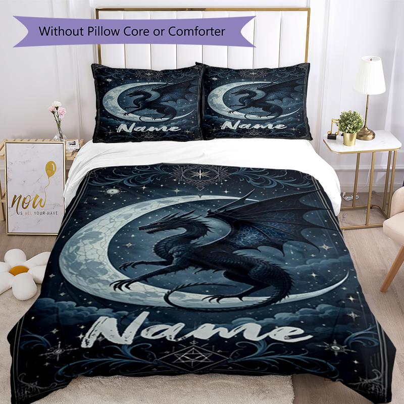 Ensemble de literie Dragon avec nom personnalisé 3 pièces Housse de couette Fermeture Comprend 1 housse de couette et 2 taies d'oreiller, Doux et confortable pour toutes les saisons.