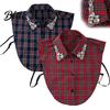 Elegant Detachable Collar Women Plaid Fake Red Blue Christmas Fashion